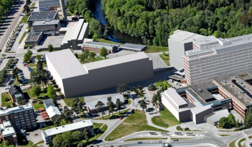 Bilden visar Framtidsbyggets byggprojekt på Gävle fokus. Hus 62 ligger till vänster i bild på den södra tomten. 