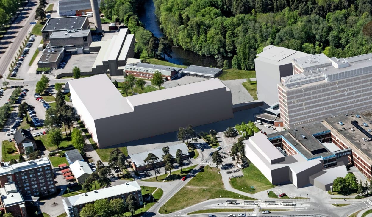 Bilden visar Framtidsbyggets byggprojekt på Gävle fokus. Hus 62 ligger till vänster i bild på den södra tomten. 